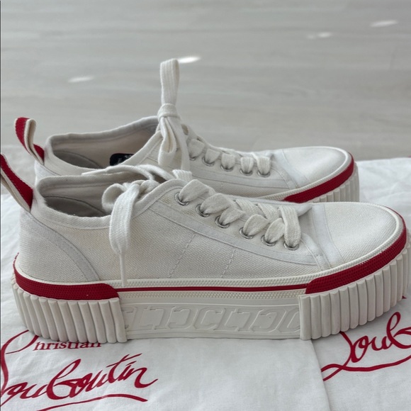 Christian Louboutin White Sneakers with Red Trim - Picture 4 of 6